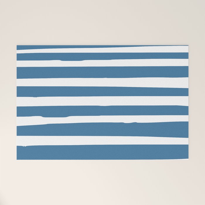 Ocean Stripes, Abstract, Blue and White, Striped Pattern Welcome Mat Gallery Image 1