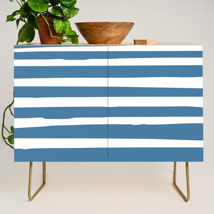 Ocean Stripes, Abstract, Blue and White, Striped Pattern Credenza Gallery Image 1
