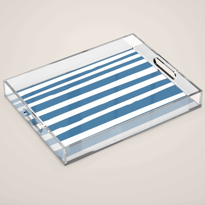 Ocean Stripes, Abstract, Blue and White, Striped Pattern Acrylic Tray Gallery Image 1