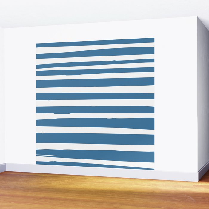 Ocean Stripes, Abstract, Blue and White, Striped Pattern Wall Mural Gallery Image 2