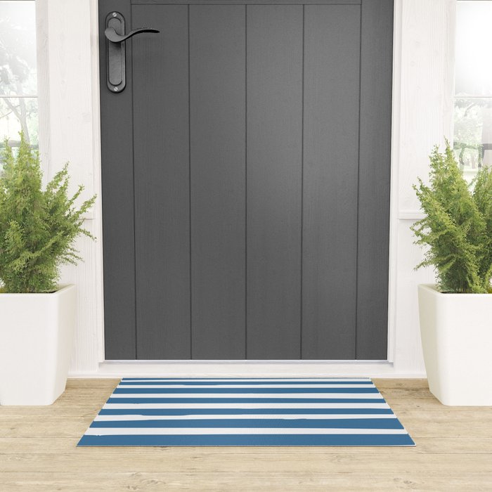 Ocean Stripes, Abstract, Blue and White, Striped Pattern Welcome Mat Gallery Image 3