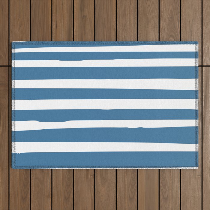 Ocean Stripes, Abstract, Blue and White, Striped Pattern Outdoor Rug Gallery Image 1