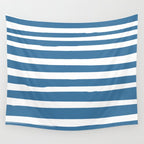 Ocean Stripes, Abstract, Blue and White, Striped Pattern Wall Tapestry Gallery Image 4