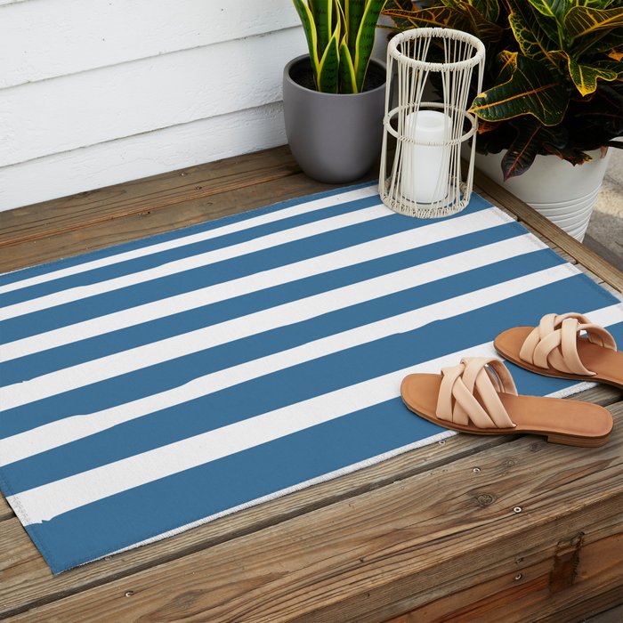 Ocean Stripes, Abstract, Blue and White, Striped Pattern Outdoor Rug Gallery Image 2