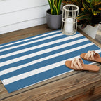 Ocean Stripes, Abstract, Blue and White, Striped Pattern Outdoor Rug Gallery Image 2