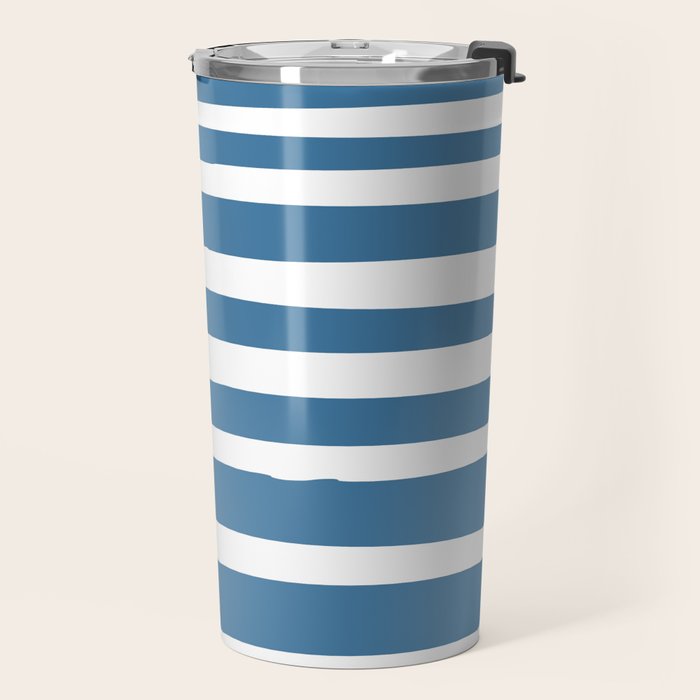 Ocean Stripes, Abstract, Blue and White, Striped Pattern Travel Mug Gallery Image 2