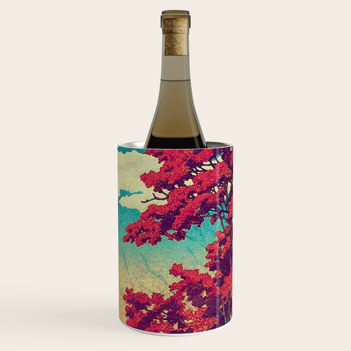 The New Year in Hisseii - Autumn Tree & Mountain by the Ocean Ukiyoe Nature Landscape in Red & Blue Wine Chiller Gallery Image 1