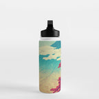 The New Year in Hisseii - Autumn Tree & Mountain by the Ocean Ukiyoe Nature Landscape in Red & Blue Water Bottle Gallery Image 3
