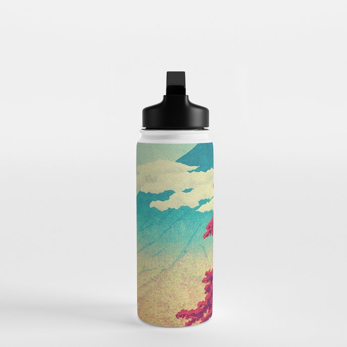 The New Year in Hisseii - Autumn Tree & Mountain by the Ocean Ukiyoe Nature Landscape in Red & Blue Water Bottle Gallery Image 3