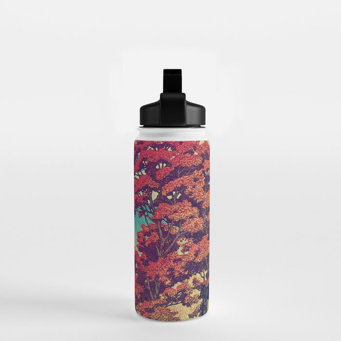 The New Year in Hisseii - Autumn Tree & Mountain by the Ocean Ukiyoe Nature Landscape in Red & Blue Water Bottle Gallery Image 2