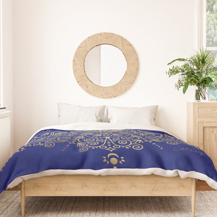 Sacred Lotus Mandala - Navy & Gold Palette Duvet Cover Gallery Image 3