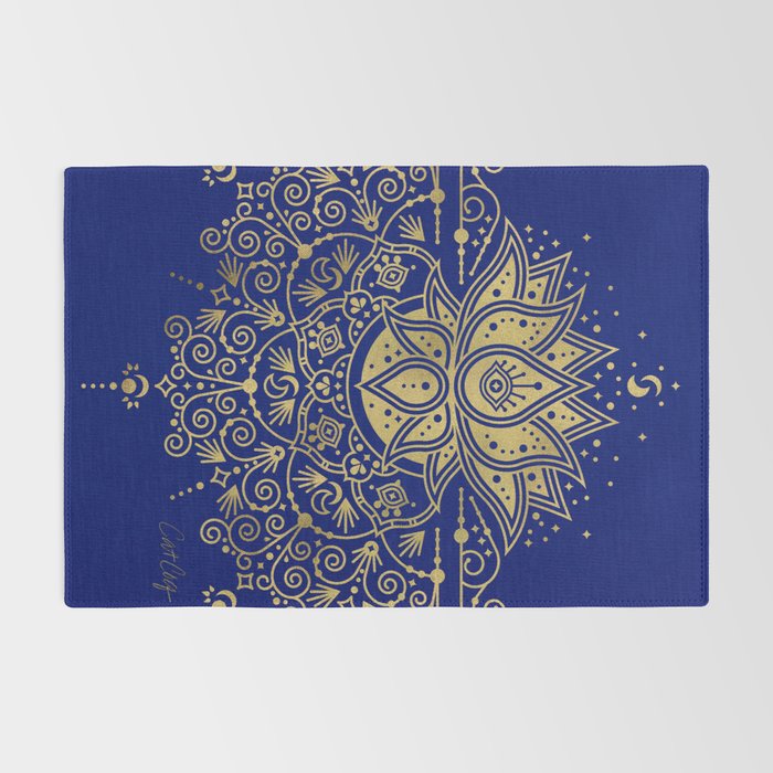 Sacred Lotus Mandala - Navy & Gold Palette Rug Gallery Image 2