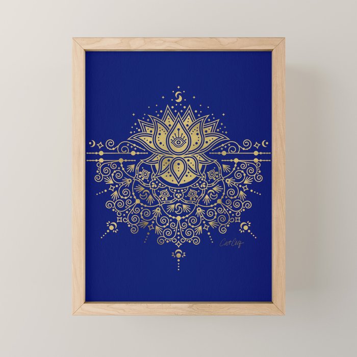 Sacred Lotus Mandala - Navy & Gold Palette Mini Art Print Gallery Image 1