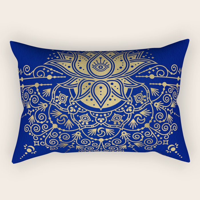 Sacred Lotus Mandala - Navy & Gold Palette Rectangular Pillow Gallery Image 2