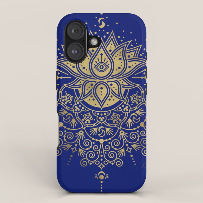 Sacred Lotus Mandala - Navy & Gold Palette iPhone Case Gallery Image 1