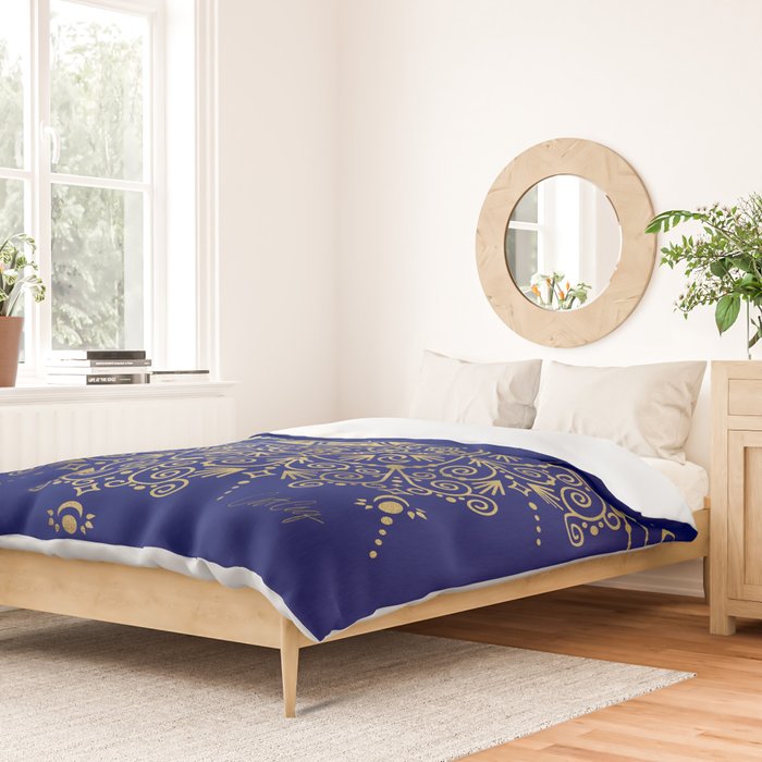 Sacred Lotus Mandala - Navy & Gold Palette Duvet Cover Gallery Image 2
