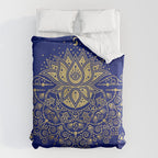 Sacred Lotus Mandala - Navy & Gold Palette Duvet Cover Gallery Image 6