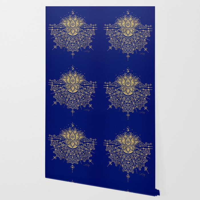 Sacred Lotus Mandala - Navy & Gold Palette Wallpaper Gallery Image 2