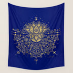 Sacred Lotus Mandala - Navy & Gold Palette Wall Tapestry Gallery Image 4