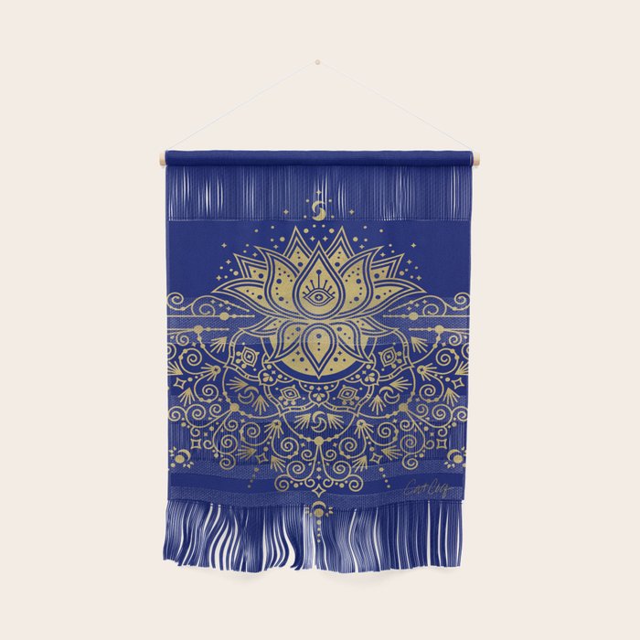 Sacred Lotus Mandala - Navy & Gold Palette Wall Hanging Gallery Image 1