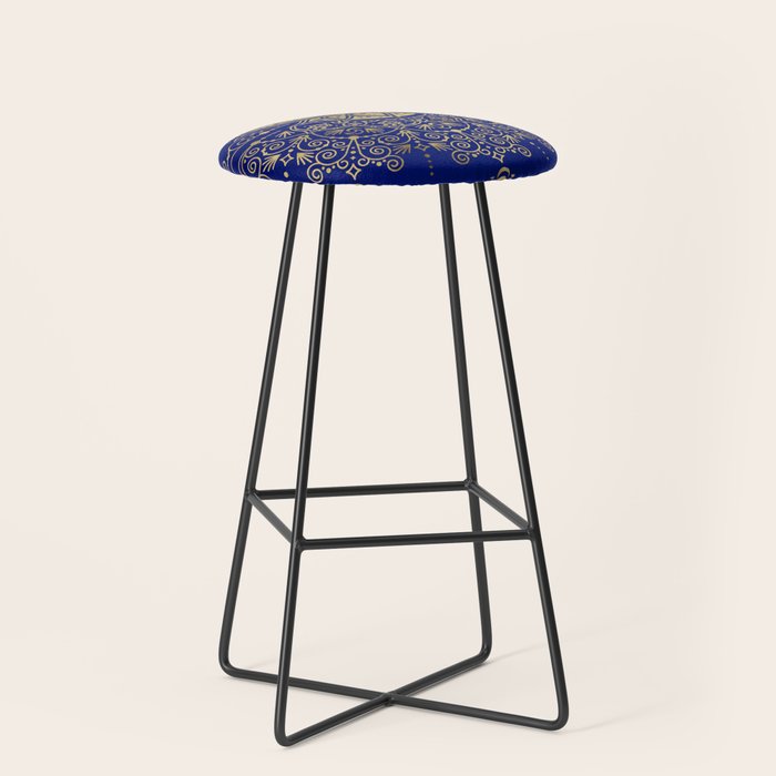 Sacred Lotus Mandala - Navy & Gold Palette Stool Gallery Image 1