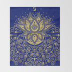 Sacred Lotus Mandala - Navy & Gold Palette Throw Blanket Gallery Image 2