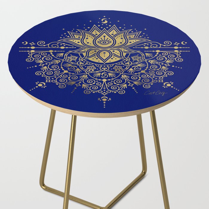 Sacred Lotus Mandala - Navy & Gold Palette Side Table Gallery Image 2