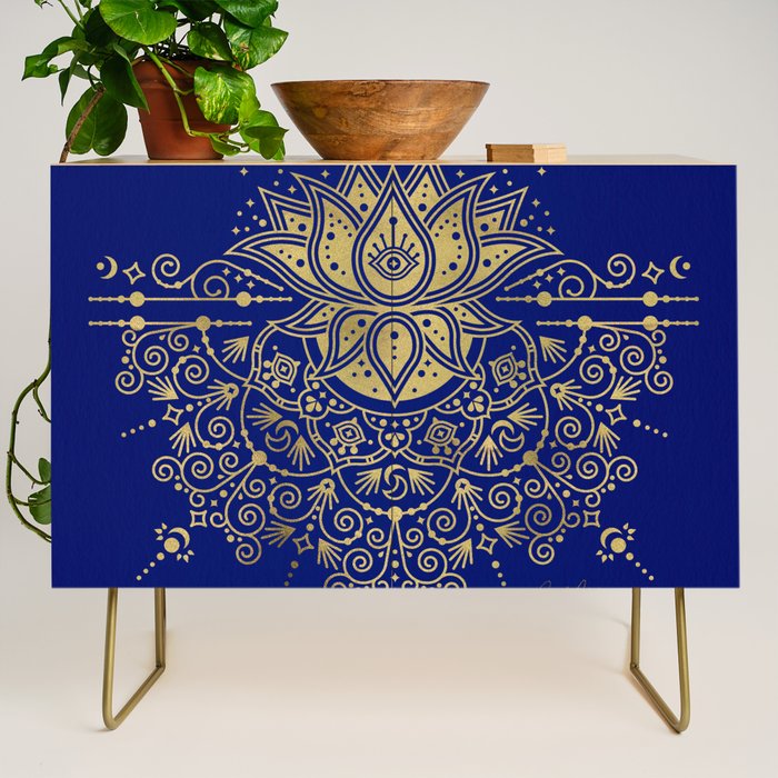 Sacred Lotus Mandala - Navy & Gold Palette Credenza Gallery Image 1