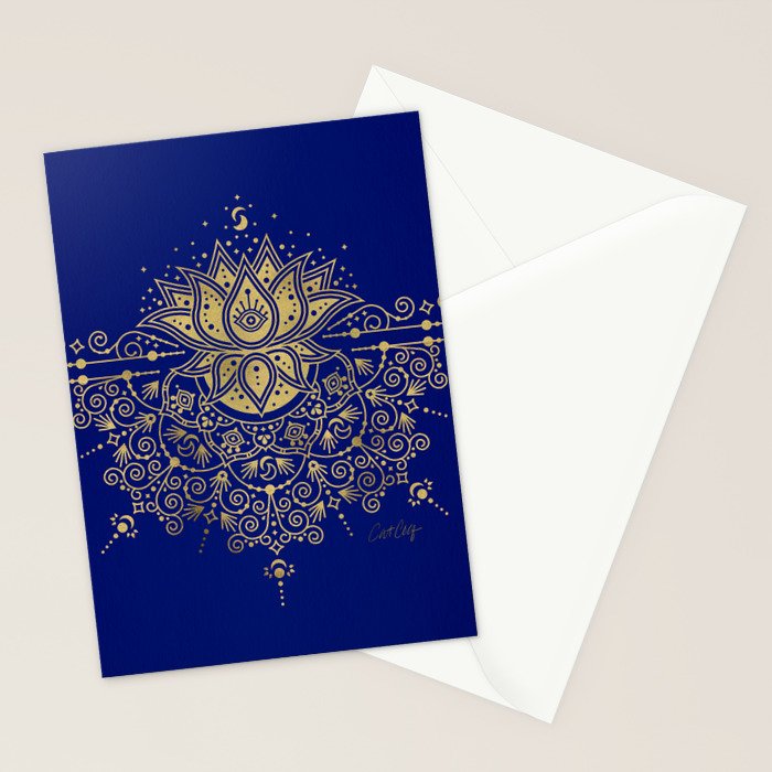 Sacred Lotus Mandala - Navy & Gold Palette Stationery Card Gallery Image 2