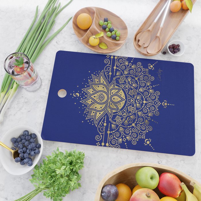 Sacred Lotus Mandala - Navy & Gold Palette Cutting Board Gallery Image 2