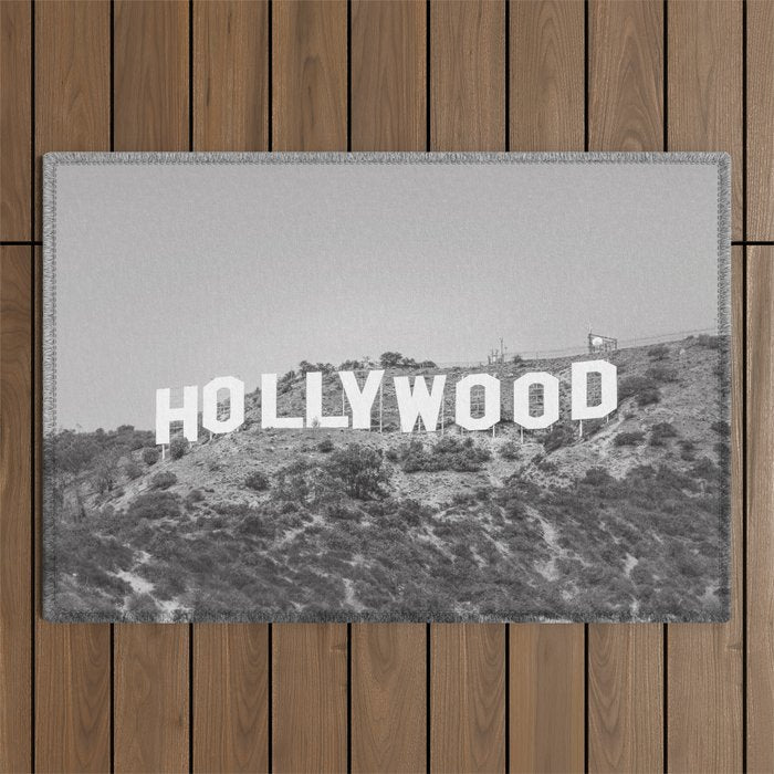 Hollywood Sign Black and White Outdoor Rug Gallery Image 1