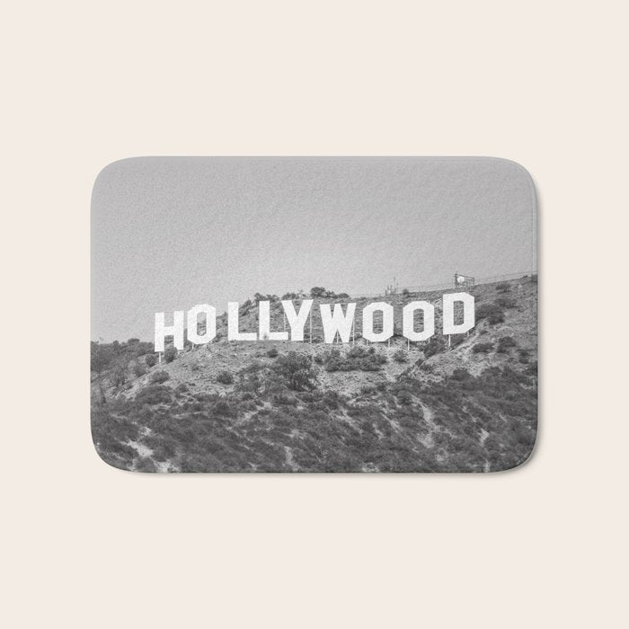 Hollywood Sign Black and White Bath Mat Gallery Image 1
