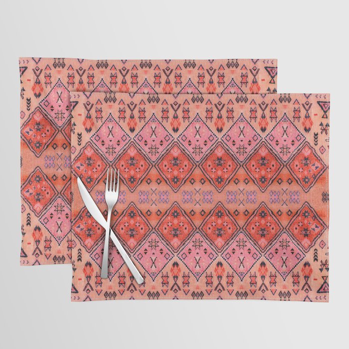 Bohemian Berber Orange Handmade Moroccan Fabric Texture Placemat Gallery Image 1