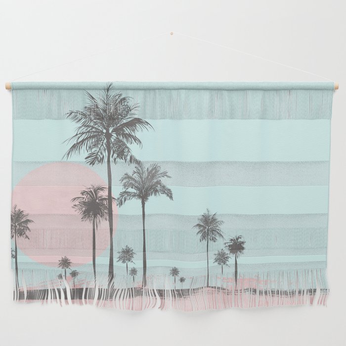 Beachfront palm tree soft pastel sunset graphic Wall Hanging Gallery Image 1