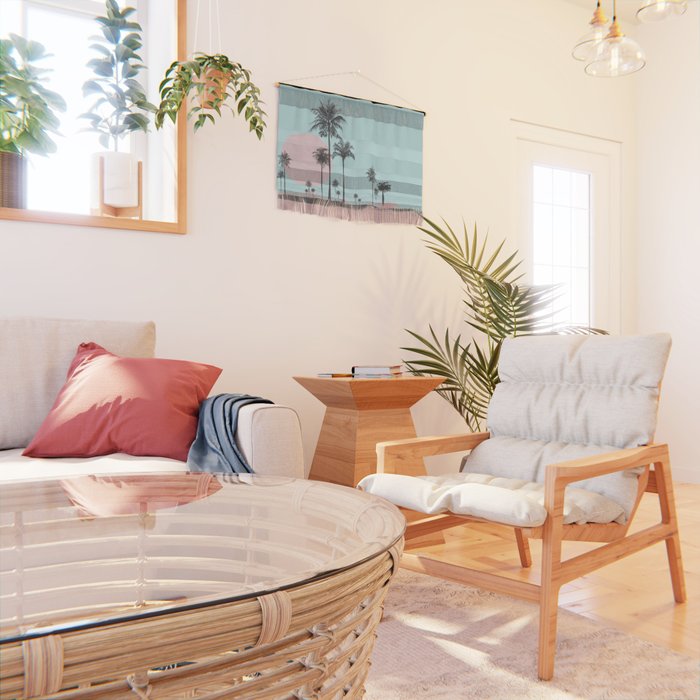 Beachfront palm tree soft pastel sunset graphic Wall Hanging Gallery Image 2