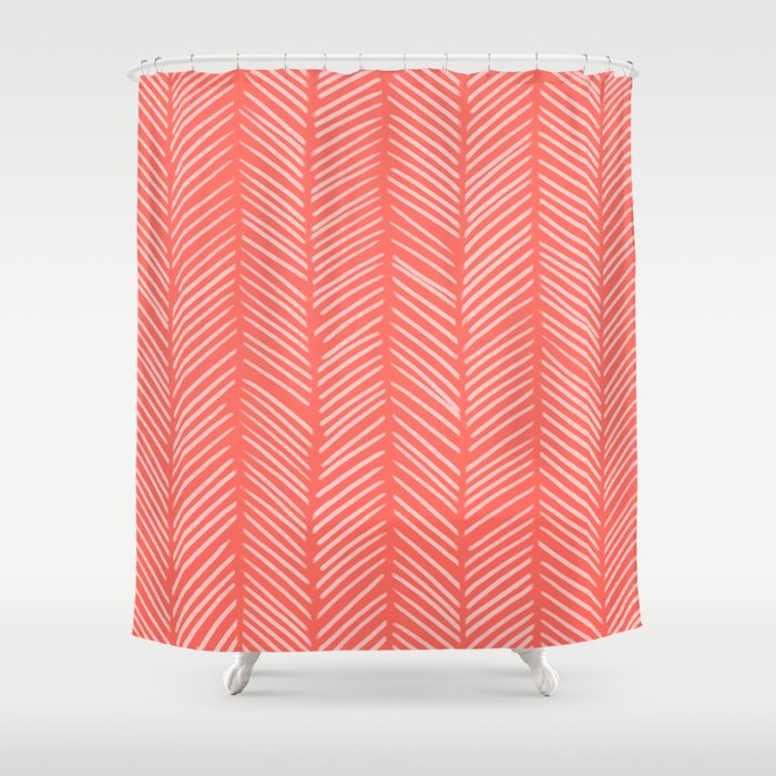 Coral Herringbone Shower Curtain Gallery Image 1