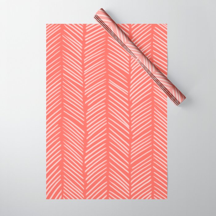 Coral Herringbone Wrapping Paper Gallery Image 1