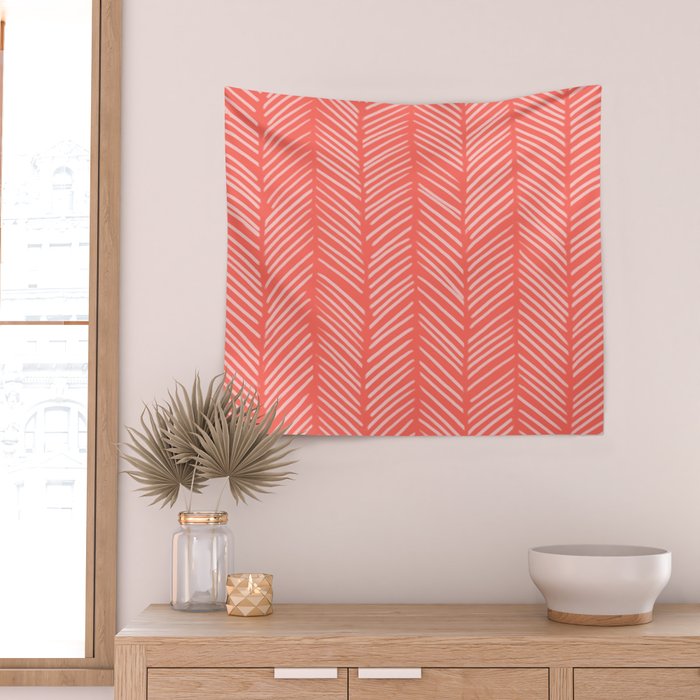 Coral Herringbone Wall Tapestry Gallery Image 2