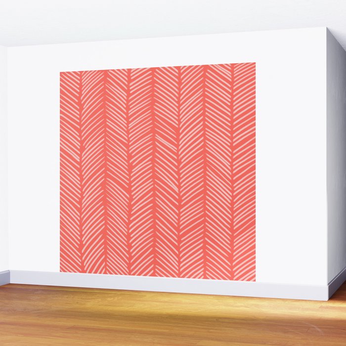 Coral Herringbone Wall Mural Gallery Image 2