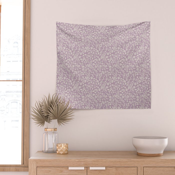 Lavender Boho Ditsy Toile Floral Wall Tapestry Gallery Image 2