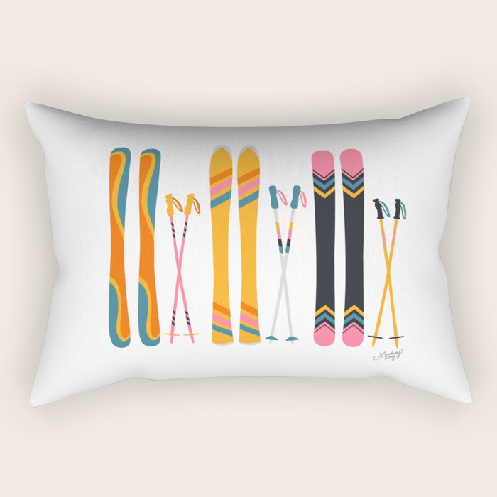 Retro Skis Illustration Rectangular Pillow Gallery Image 2