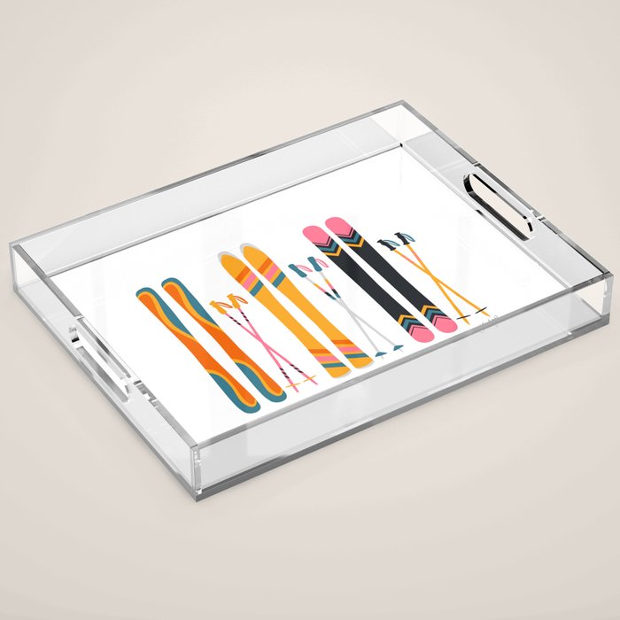 Retro Skis Illustration Acrylic Tray Gallery Image 1