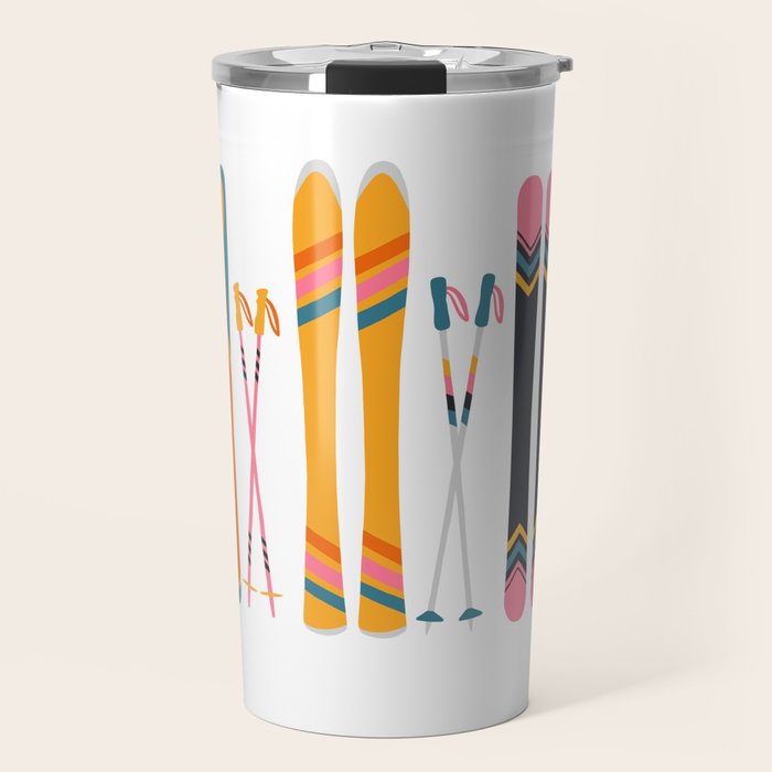 Retro Skis Illustration Travel Mug Gallery Image 1