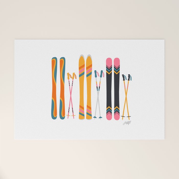 Retro Skis Illustration Welcome Mat Gallery Image 1