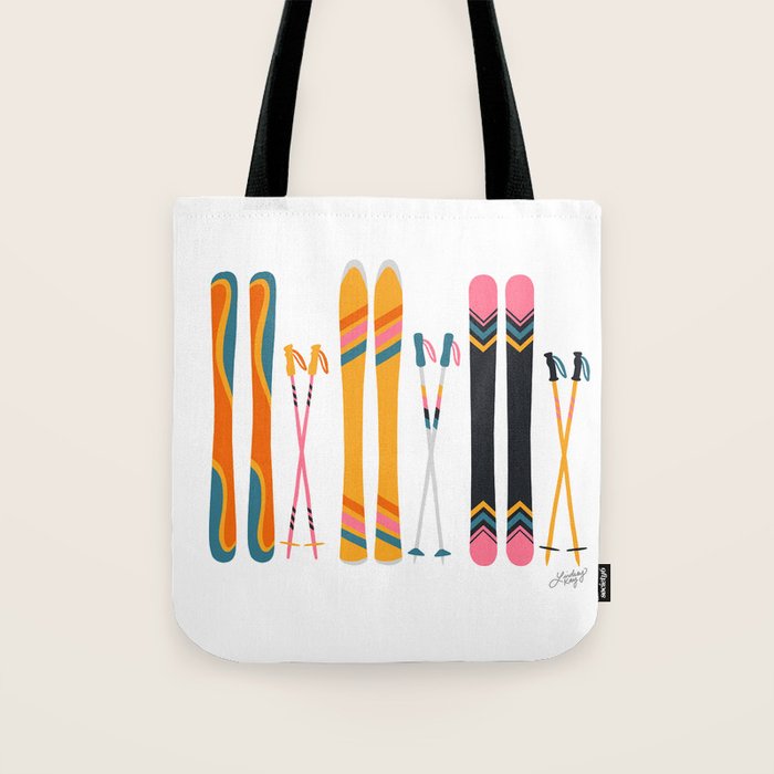 Retro Skis Illustration Tote Bag Gallery Image 1