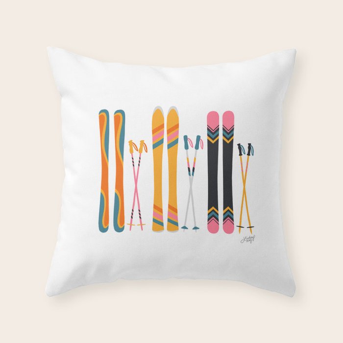 Retro Skis Illustration Throw Pillow Gallery Image 6
