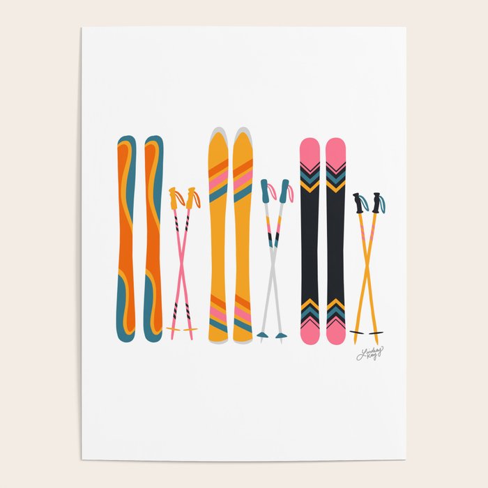 Retro Skis Illustration Poster Gallery Image 1