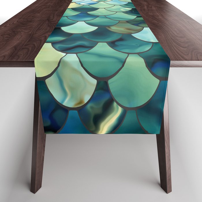 Mermaid Art, Sea Green, Ocean Blue Table Runner Gallery Image 1