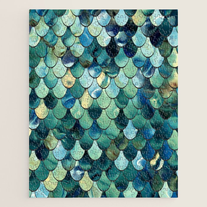 Mermaid Art, Sea Green, Ocean Blue Jigsaw Puzzle Gallery Image 1