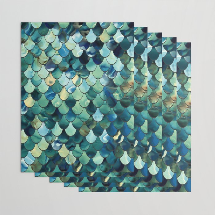 Mermaid Art, Sea Green, Ocean Blue Wrapping Paper Gallery Image 3